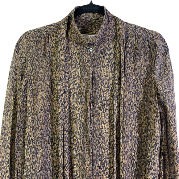 PENDLETON Brown & Black Tie-Neck Silk Chiffon Blouse - Picture 3 of 14